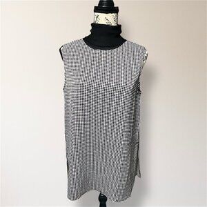 Club Monaco M Black White Houndstooth Sleeveless Mock Neck Retro Y2K Top